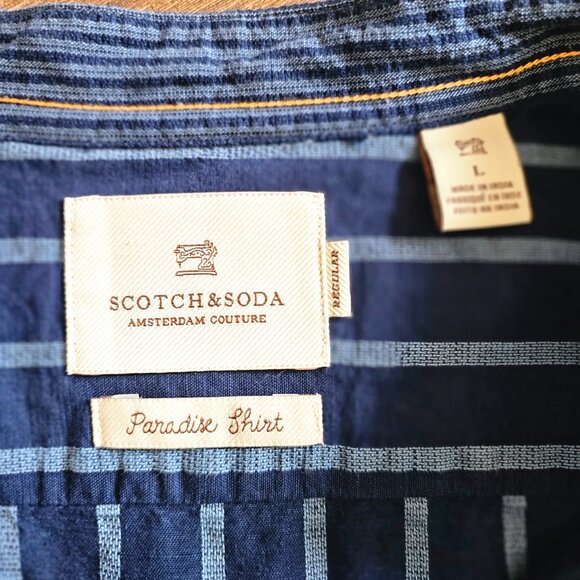 Scotch & Soda Striped Linen Sleeve Tabs Regular Fit  Button Up Paradise Shirt, L - Picture 10 of 12